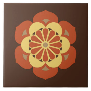 Lotus Flower Mandala, Brown, Rust and Yellow Tile