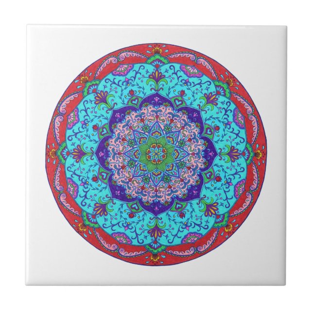 Lotus Flower Mandala Ceramic Tile, Art Tile (Front)