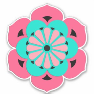 Lotus Flower Mandala, Coral Pink and Turquoise