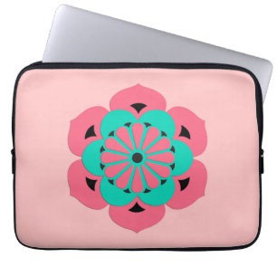 Lotus Flower Mandala, Coral Pink and Turquoise Laptop Sleeve