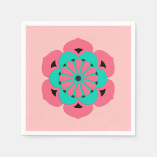 Lotus Flower Mandala, Coral Pink and Turquoise Napkin