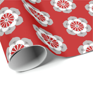 Lotus Flower Mandala, Dark Red, Gray and White Wrapping Paper