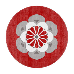 Lotus Flower Mandala, Dark Red, Grey and White Cutting Board