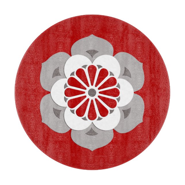Lotus Flower Mandala, Dark Red, Grey and White Cutting Board (Front)