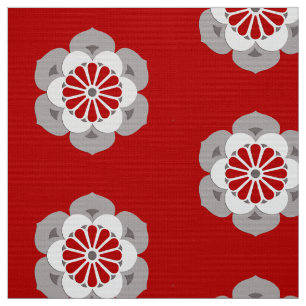Lotus Flower Mandala, Dark Red, Grey and White Fabric