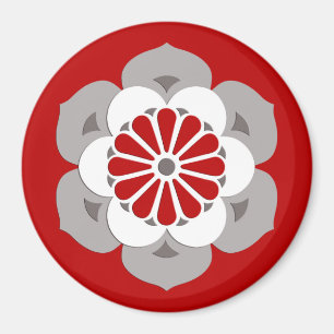 Lotus Flower Mandala, Dark Red, Grey and White Magnet