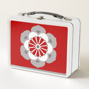 Lotus Flower Mandala, Dark Red, Grey and White Metal Lunch Box