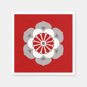 Lotus Flower Mandala, Dark Red, Grey and White Napkin