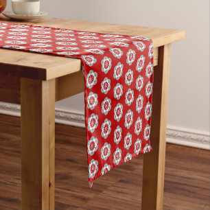 Lotus Flower Mandala, Dark Red, Grey and White Sh Short Table Runner