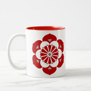 Lotus Flower Mandala, Dark Red, Grey and White Two-Tone Coffee Mug