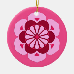 Lotus Flower Mandala, Fuchsia Pink and Burgundy Ceramic Tree Decoration