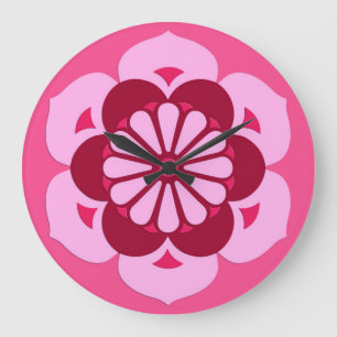 Lotus Flower Mandala, Fuchsia Pink and Burgundy Large Clock