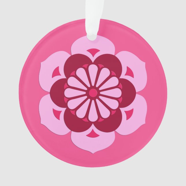 Lotus Flower Mandala, Fuchsia Pink and Burgundy Ornament (Front)