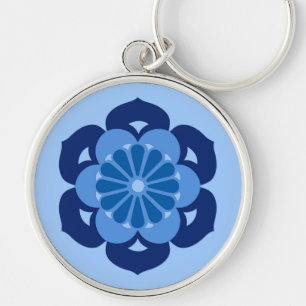 Lotus Flower Mandala, Indigo and Light Blue Key Ring