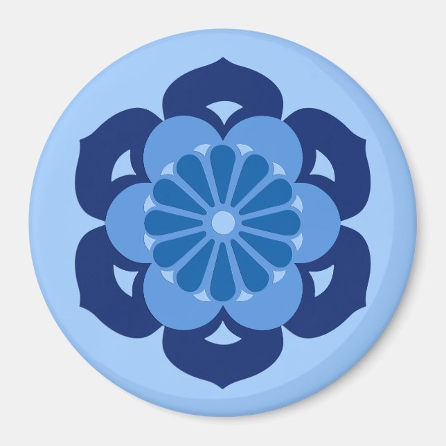 Lotus Flower Mandala, Indigo and Light Blue Magnet (Front)