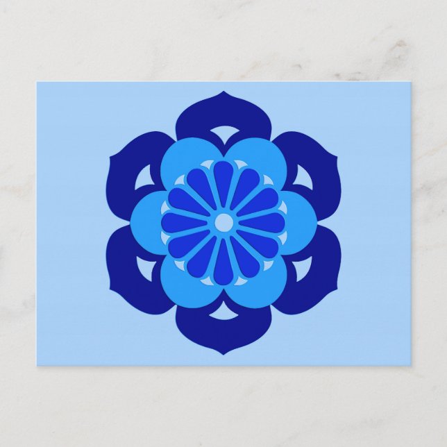 Lotus Flower Mandala, Indigo and Light Blue Postcard (Front)
