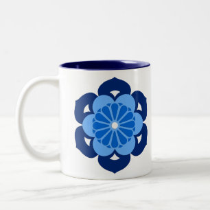 Lotus Flower Mandala, Indigo and Light Blue Two-Tone Coffee Mug