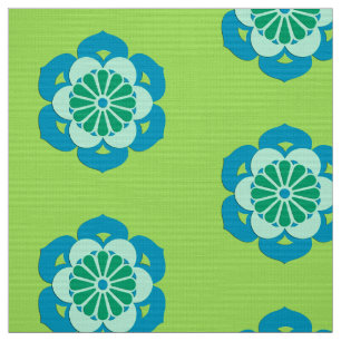 Lotus Flower Mandala, Lime Green and Light Blue Fabric