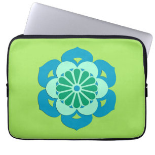 Lotus Flower Mandala, Lime Green and Light Blue Laptop Sleeve