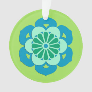 Lotus Flower Mandala, Lime Green and Light Blue Ornament