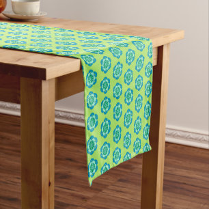 Lotus Flower Mandala, Lime Green and Light Blue Short Table Runner