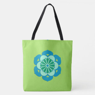 Lotus Flower Mandala, Lime Green and Light Blue Tote Bag