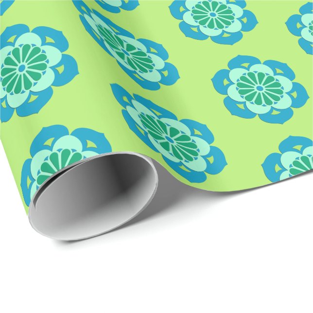 Lotus Flower Mandala, Lime Green and Light Blue Wrapping Paper (Roll Corner)