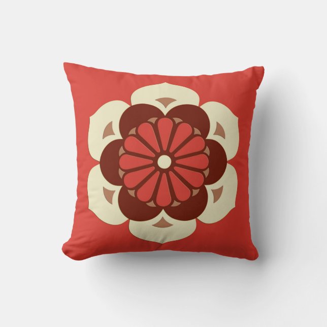 Lotus Flower Mandala, Mandarin Orange Cushion (Front)