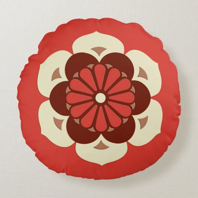 Lotus Flower Mandala, Mandarin Orange Round Cushion (Front)