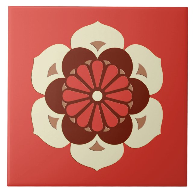 Lotus Flower Mandala, Mandarin Orange Tile (Front)