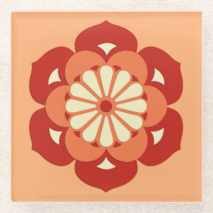 Lotus Flower Mandala, Pastel Orange and Mandarin Glass Coaster