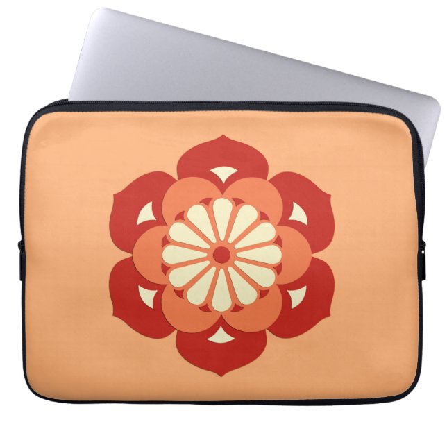 Lotus Flower Mandala, Pastel Orange and Mandarin Laptop Sleeve (Front)