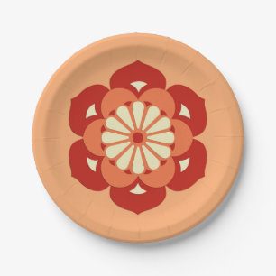 Lotus Flower Mandala, Pastel Orange and Mandarin Paper Plate
