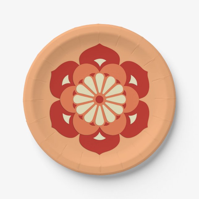 Lotus Flower Mandala, Pastel Orange and Mandarin Paper Plate (Front)
