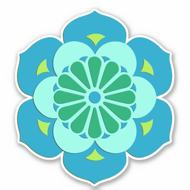 Lotus Flower Mandala, Sky Blue and Light Aqua (Front)