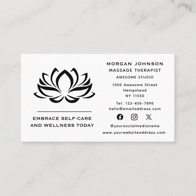 Lotus Flower Massage Therapy Holistic Social Media Business Card (Front)