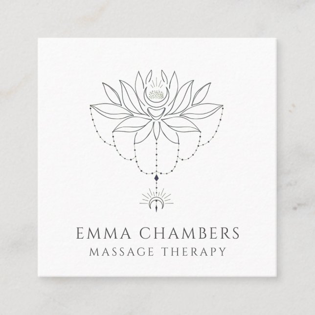 Lotus Flower Meditation Massage Therapist Square Business Card (Front)