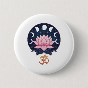 Lotus Flower Moon Phases Zen Yoga Lover Spiritual 6 Cm Round Badge