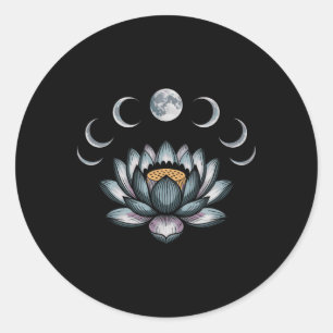 Lotus Flower Moon Phases Zen Yoga Lover Spiritual Classic Round Sticker