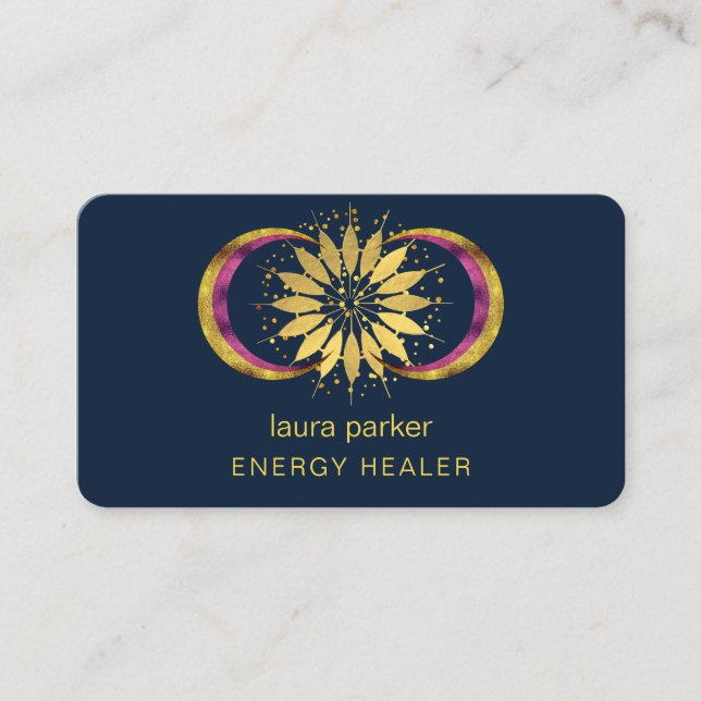 Lotus Flower Mystic Moon Crescent Reiki Healer Business Card (Front)