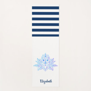 Lotus Flower Navy Blue White Striped Yoga Mat
