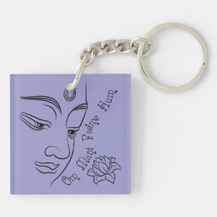 Lotus flower Om Mani Padme Hum Black Key Ring