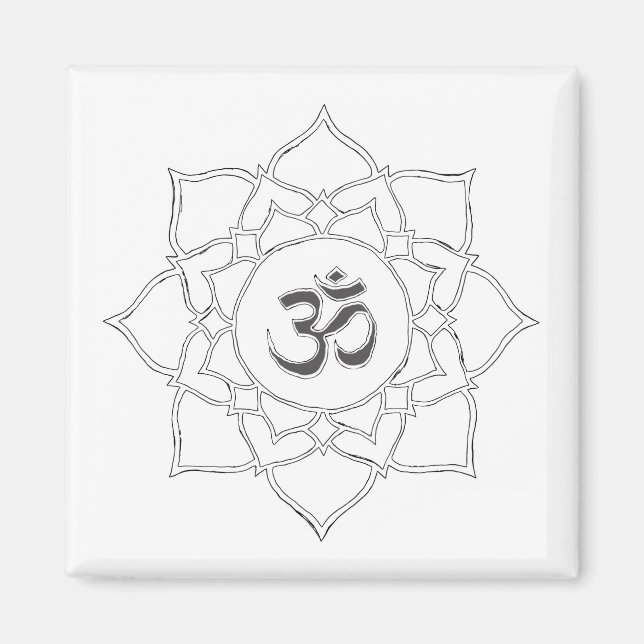 Lotus Flower Om Symbol Drawing Magnet (Front)