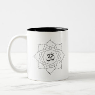 Lotus Flower Om Symbol Drawing Two-Tone Coffee Mug
