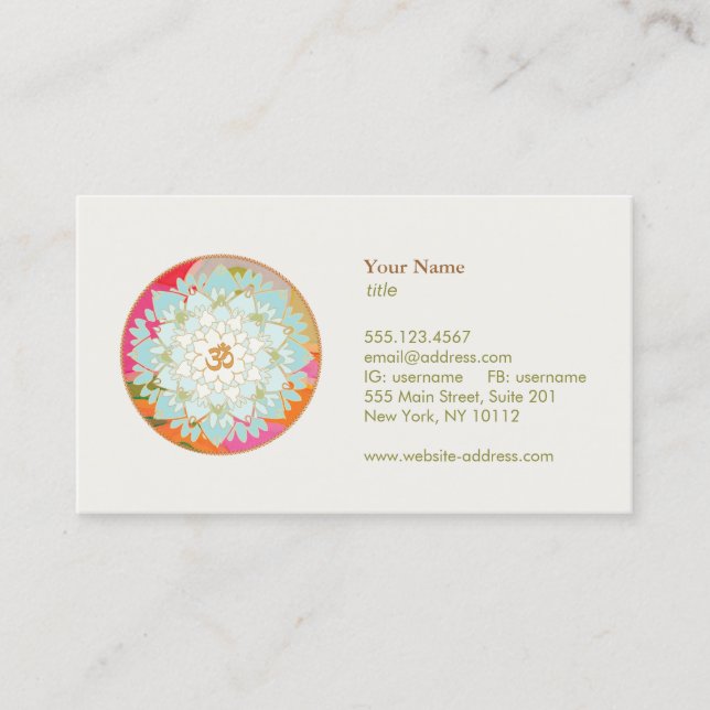 Lotus Flower OM Symbol Yoga Meditation Teacher Business Card (Front)