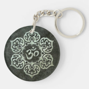Lotus Flower Om with Aged Steel Effect Key Ring