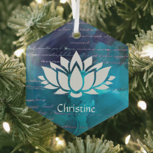 Lotus Flower on Blue Green Sky with Handwriting Glass Tree Decoration