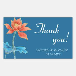 Lotus Flower Orange & Blue Wedding Thank You Rectangular Sticker