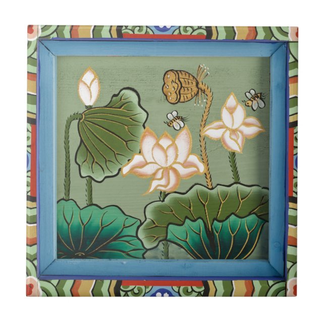 Lotus Flower Oriental Mural Ceramics Tile (Front)