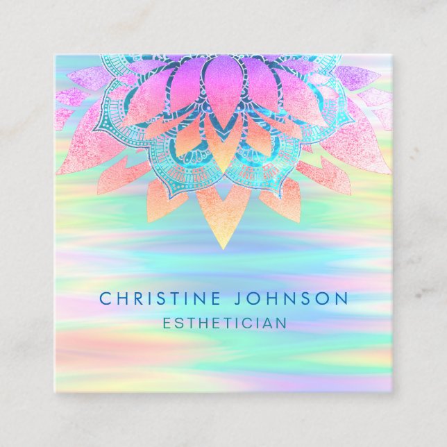 lotus flower pastel colours aesthetician square business card (Front)